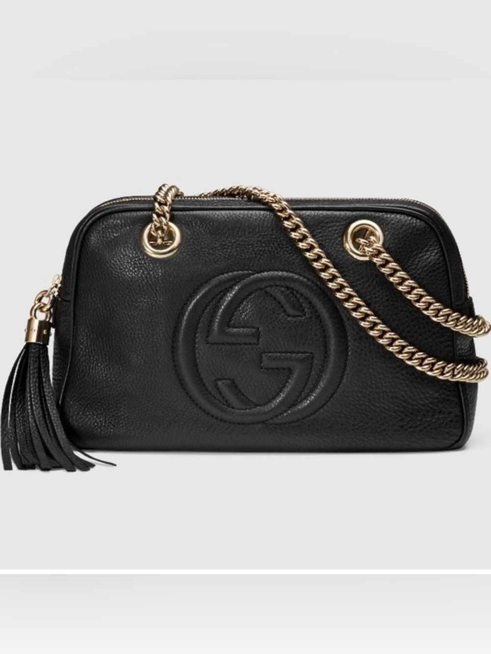 Gucci Black Soho Leather Handbag with Gold Chain Handles